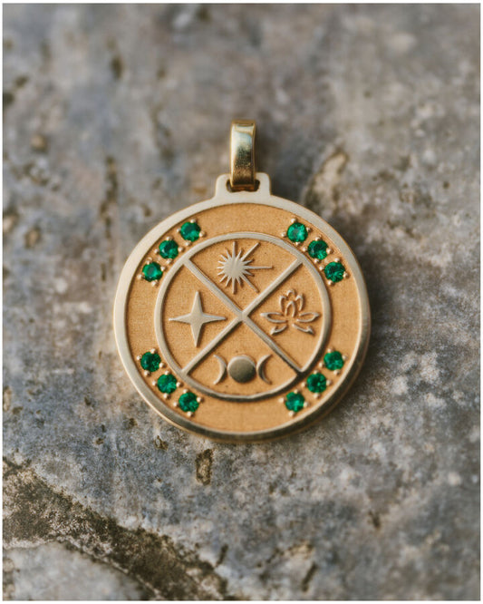 Transcendence Token Medallion w Emeralds